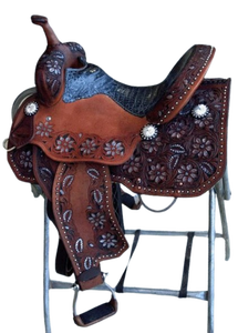 Silla de Montar Occidental de Cuero Genuino Azul para Carreras de Barriles, Sillas de Montar Portátiles para Caballos con Múltiples Colores Disponibles - Product Image 3