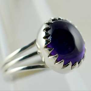 Navya Craft's Modern Luxury 925 Sterling Silver Handmade <b>Statement</b> <b>Ring</b> Amethyst Oval Inlay Bezel Setting Religious Style Gift - Product Image 4