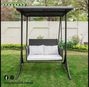 Sillón Columpio Moderno de Ratán para Exteriores con Toldo y Cojín Impermeable (2 Plazas) para Balcón, Jardín, Villa y Patio |   Horticlub - Product Image 1