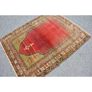 Alfombra de 4.3x5.3 pies, Alfombra Turca Vintage, Alfombra Marroquí Roja y Verde - Product Image 4