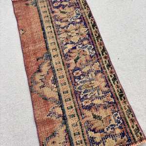 Vintage Rug, Small 1.4x3.2 ft Turkish Rug, <b>Brown</b> Ikat <b>Wool</b> Rug - Product Image 2