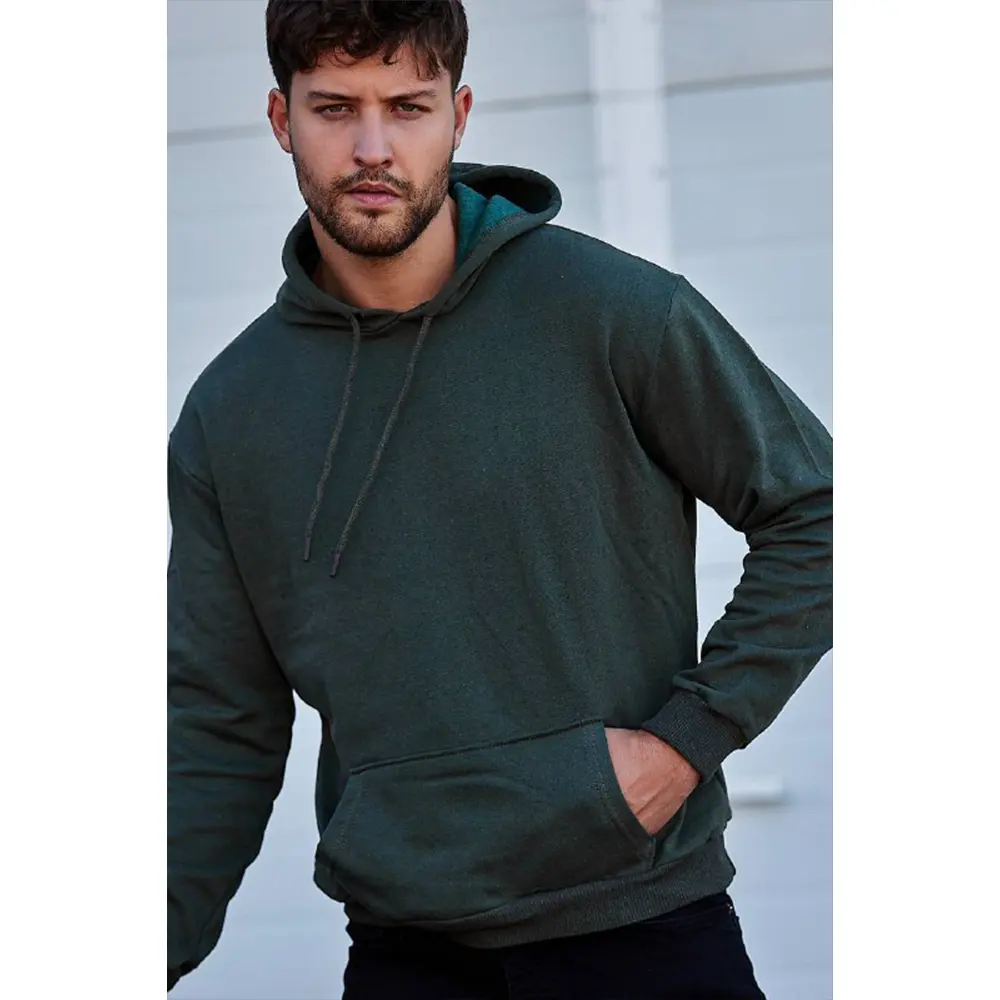 पुरुषों की Hooded Sweatshirt नियमित रूप से फिट थोक प्रीमियम गुणवत्ता गहरे हरे रंग में किए गए तुर्की S-M-L-XL