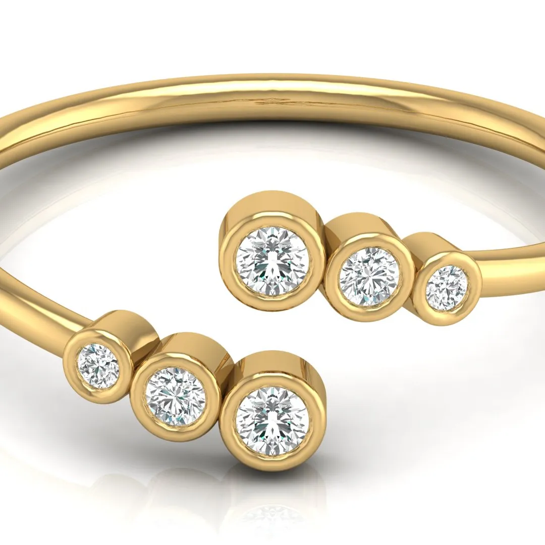 Affascinante anello per ragazze di qualità 6 Round Lab Grown taglio di diamanti sfaccettati con anello aperto regolabile per feste con Set di punte in oro giallo