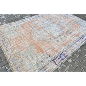 Vintage Rug, 6.2x9.4 ft Large Rug, <b>Brown</b> Blue <b>Wool</b> Rug - Product Image 2