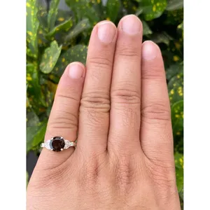 Round Smoky <b>Quartz</b> <b>Ring</b> 925 Sterling Silver Handmade Gemstone <b>Ring</b> for Women Wholesale Jewelry Supplier - Product Image 4