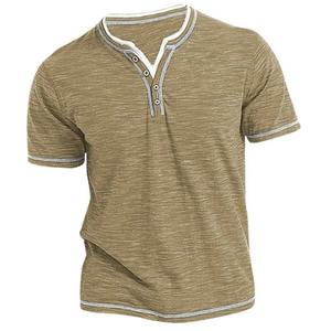 New Cotton Small V-neck Short Sleeve T-shirts <b>Men's</b> Casual <b>Henley</b> Collar Shirt Casual Slim Elastic <b>Tops</b> Tees Bottoming Shirts - Product Image 4