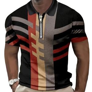 Camisa de hombre al por mayor de fábrica, 100% poliéster, con cremallera, estampado a rayas, casual, con solapa, para golf, de secado rápido, de media manga. - Product Image 2