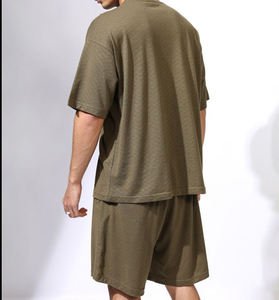 Conjunto deportivo de verano informal y transpirable de camiseta de manga corta y pantalones cortos para hombre, conjunto de 2 piezas, conjunto de jogger de algodón tejido. - Product Image 6