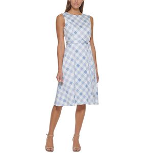 Abito midi svasato blu da donna Tommy Hilfiger con cintura, taglia 12, traspirante, stile ufficio, con cerniera decorativa, OEM/ODM - Product Image 1