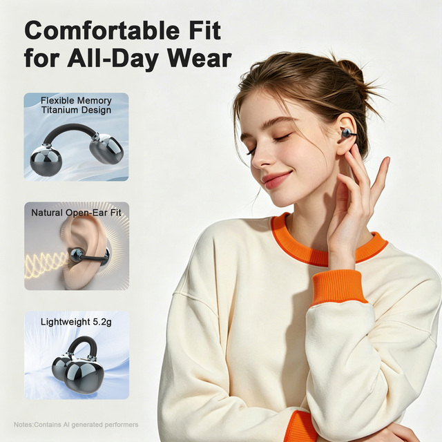Original Online Best Selling JUOVI Clip Open Ear Wireless Earbuds for 6.0 ENC Clear Call 28H Total Playtime IP54 Sweatproof 5.2g