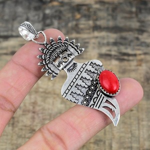 Tendance 925 argent Sterling corail pierres précieuses pendentif bijoux à la main argent Boho Style pendentif bijoux pour femmes cadeau pour les filles - Product Image 3