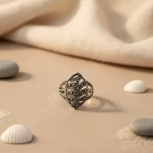 925 Silver Marcasite <b>Statement</b> Fashion <b>Ring</b> for Women Elegant Jewelry - Product Image 3
