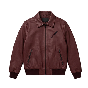 Chaqueta de Cuero Marrón de Última Moda para Hombre, Chaqueta de Motero con Bordado de Daga, Chaqueta de Calle Color Borgoña, Ropa Estilo Outlaw OEM - Product Image 1