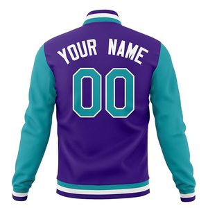 Veste universitaire personnalisée, couleur bleu turquoise, veste bomber pour homme avec impression par transfert thermique du nom et du numéro - Product Image 2