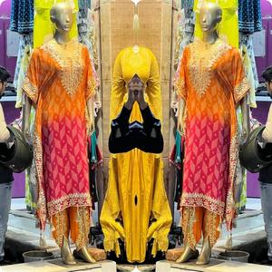 Nueva colección de diseñador personalizado pesado Chinon seda Dhoti Salwar Readymade Kaftan Dhoti Salwar traje indio tradicional mujeres - Product Image 2