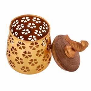 Contenedor de Metal Tallado de Diseño con Pájaro Dorado en la Parte Superior, 17.53 cm de Altura, para Decoración de Sala de Estar - Product Image 3