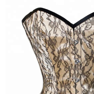 Corset de soirée personnalisé en satin beige avec superposition de dentelle - Product Image 3