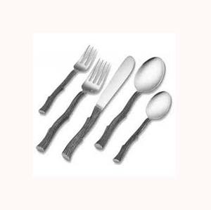 Cubiertos de acero inoxidable rústico de plata con mango de ramita en negrita Cubiertos italianos de Guangzhou con juego de servidor de ensalada moderno y grueso - Product Image 1