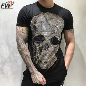 Nouvel Arrivage T-shirt Homme Personnalisé avec Strass, Vintage, Effet Délavé à l'Acide, Imprimé, 100% Coton Tricoté, Coupe Ample, Anti-boulochage - Product Image 2