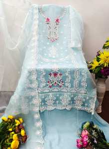 Ensemble haut et bas en organza et soie ethnique exclusif pour femme avec broderie dentelle double face Dupatta Autres accessoires ethniques - Product Image 5