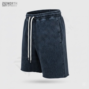 Shorts en toile décontractés pour hommes avec cordon de serrage Logo personnalisé Séchage rapide Vintage Distressed Acid Washed Shorts d'été - Product Image 2