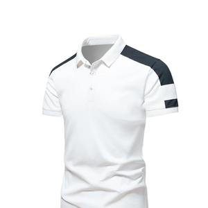 Men's Summer Sports Casual Golf for Polo Collar Top Short Sleeved 100% Cotton Canvas Color Blocked Fashion Design - Product Image 4
