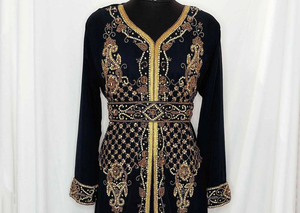 Kaftan marroquí de primera calidad, venta al por mayor, Georgette bordada, vestido islámico modesto, cuello alto, Abaya, Hijab a prueba de sol hecho en La India - Product Image 2