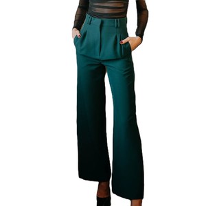 Pantalones Deportivos Elegantes para Mujer, Cintura Alta, Pierna Ancha, Corte Ajustado, Plegables, Transpirables, Elásticos, Diseño Liso - Product Image 1
