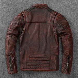 Chaquetas de cuero vintage para hombre, estilo motociclista, con acabado stone wash, 100% cuero genuino de vaca, abrigo de cuero para hombre, ropa de motociclista. - Product Image 3