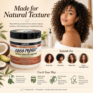 Crème capillaire nourrissante à la noix de coco en gros, masque capillaire pour cheveux secs, abîmés et bouclés, 511g - Product Image 5