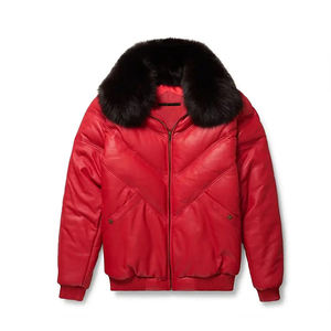 Blouson aviateur pour homme en cuir rouge classique d'hiver, col en fourrure de renard, respirant, de haute qualité, sur mesure, grande taille, imperméable, chauffant, bas prix - Product Image 6