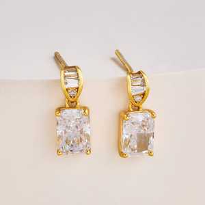 Boucles d'oreilles pendantes 191550 en argent 92,5 avec motif géométrique, or 14K et 18K, zircon, perle et diamant pour mariage, fête ou cadeau - Product Image 2