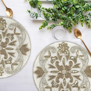 Antique Luxury Glass <b>Beaded</b> Handmade Dining Table <b>Placemat</b> Beautiful Decorative Mats & Pads for Wedding Birthday Easter - Product Image 1