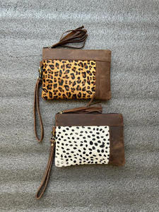 Nueva bolsa de cuero con estampado de animales hecha a mano Real, muñequera pequeña, Real Cartera de cuero, embragues con borlas de cuero, cartera elegante para mujer - Product Image 2