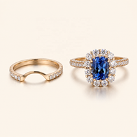 Ensemble de bague de fiançailles en diamant de laboratoire bleu royal taille coussin certifié IGI, en or jaune 10K plaqué rhodium avec halo, et alliance de mariage