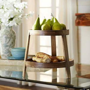 Nuevo diseño de madera de acacia de dos niveles soporte de catering para exhibición de alimentos restaurante vajilla al por mayor de Vietnam - Product Image 3