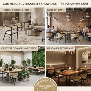 Fauteuil de salle à manger moderne en rotin canné, dossier tonneau, structure noire, assise rembourrée, pour salle à manger, hôtel, restaurant, café - Product Image 5