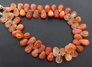 Cuentas de Piedra del Sol Africana de Grado Superior, Multicolor Naranja, 9-13mm, Natural, con Brillo Arcoíris, Pulido Suave, Forma de Pera, 9 pulgadas - Product Image 3