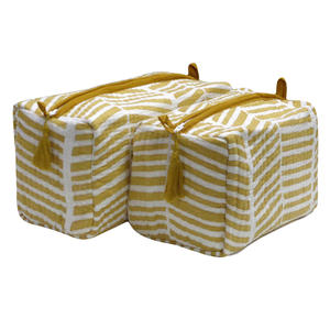 Jamun Phool Hand Block Printed Cotton Striped Pattern <b>for</b> Bag Set with Zipper Closure Fashion Cosmetic Bags <b>For</b> Bulk Supply - Product Image 3
