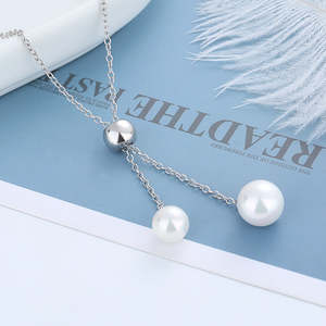 Double Cultured <b>Pearl</b> <b>Drop</b> <b>Necklace</b> on Oval Chain - Product Image 1