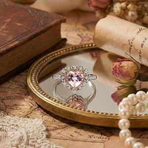 Jeulia Princess Style Milgrain Halo Pink Heart Zircon <b>Ring</b> for Anniversary - Product Image 3