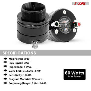 Super Tweeter de 5 Núcleos y 1 Pulgada para Auto, Altavoz de Audio de 60W de Potencia Máxima, 4 Ohmios, Diafragma de Titanio, Imán de Neodimio, Sensibilidad de 95 DB/W/M - Product Image 6