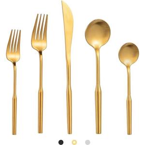 Juego de 5 cubiertos de acero inoxidable chapados en color plateado, ideal para mesa de cocina, regalo, uso doméstico, cubiertos con mango de Color dorado - Product Image 6