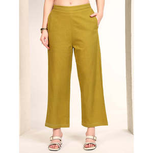 DEEBACO Women's Green Solid Embroidered Patch Work Co-Ord <b>Set</b> Casual V-Neck <b>Square</b> Neck Top With Ankle Length Trouser Summer - Product Image 3