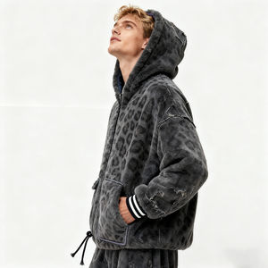 Custom High quality Soft Fur <b>Hoodies</b> and Sweatshirts for Unisex Plush Sweatshirt Vintage <b>Sherpa</b> with Embossed Pattern for <b>Men's</b> - Product Image 2