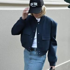 Customizable 2024 Autumn <b>Women's</b> Large Pocket Pilot <b>Jacket</b> Loose Single Breasted Coats Stand Simple Leisure Outwear <b>for</b> Winter - Product Image 2