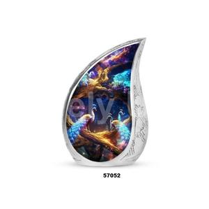 Hot Selling Aluminium Tear Drop Peacock Theme Cremation Adult Urn for Human Ashes Decorative Keepsake Urn With Free <b>Velvet</b> <b>Bag</b> - Product Image 5