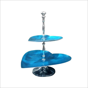 Heart Shape New Design Eco-Friendly Blue Enamel Fineshed Aluminum <b>Casted</b> 2-Tier Cake Stand <b>Hand</b> Wash Only for Tabletop - Product Image 1