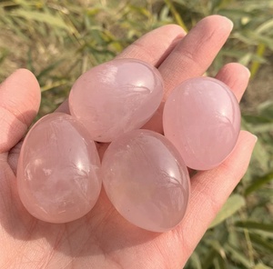 Polished Rose Quartz Oval Stones Natural <b>Pink</b> Crystal Decorations for Love Theme Valentine's Day Gift - Product Image 3