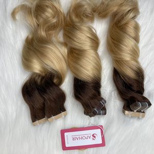 Extensiones de cabello Remy de 8-30 pulgadas, superventas, dos tonos ondulados naturales para cabello humano con cinta doblemente dibujada Ombre - Product Image 2